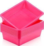 Hoteam 10 Pcs Flat Storage Organizer Tray Bin Letter Size Paper Tray for Classroom Plastic Stackable File Organizer for School Office Teacher Book Organization (Dark Pink,13.78 x 9.84 x 3.15 Inch)