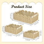 3 Pack Scalloped Edge Basket with Wood Handle, Wicker Woven Storage Basket Small Wicker Baskets Toilet Paper Baskets Paper Rope for Nursery & Bathroom Organization, 3 Size