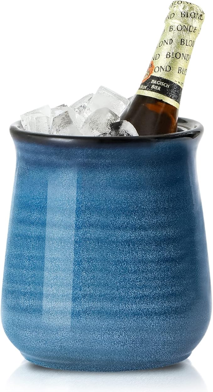 HASENSE Extra Large Utensil Holder Crock for Kitchen Counter - 7.1” x 5.9” Vintage Farmhouse Blue Ceramic Caddy Utensil Organizer and Rustic Table Decor for Spatulas, Spoons, and Other Cooking Tools