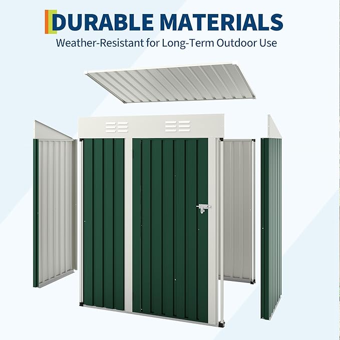 5×3FT Storage Shed，67CU.FT Tool Shed with Sloping Roof and Lockable Door, Compact Metal Tool Garden Shed for Garden, Backyard, Patio