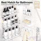 YASONIC Shower Caddy, Large Capacity Bath Organizer with Soap Holder and 12 Hooks, 6 Pack Rustproof Bathroom Shelves for Inside Shower, No Drilling&Sleek Bathroom Organizers and Storage White