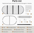 KES 48 Inch Large Hanging Pot Rack, Heavy Duty Oval Pot and Pan Hanging Rack Ceiling Mount, Pot Pan Hangers for Kitchen with 20 Hooks, Matte Black, (For 16" and 24" Joist Mount), KUR225S122-BK