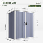Aoxun 5 x 3 FT Outdoor Storage Shed, Resin Shed with Floor & Lockable Doors, Small Garden Shed Waterproof Plastic Tool Shed with Sloped Roof for Backyard, Garden, Patio, Lawn, Grey