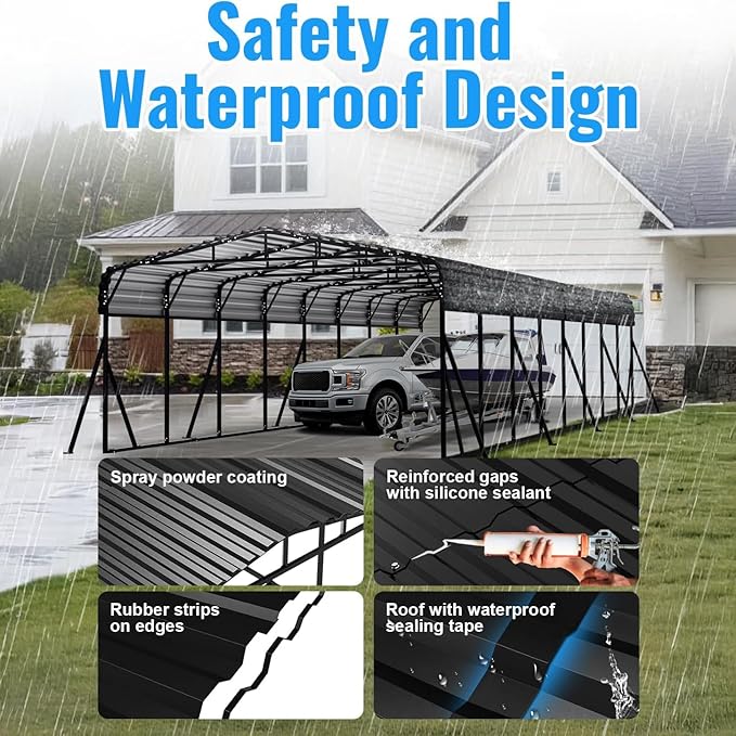 20x40FT Metal Carport, Heavy Duty Car Port Canopy with Metal Roof and Frame, Extra Large Carports Withstand Strong Wind or Heavy Rain, Suitable for Parking Pickup, Boat, Car, and Tractor