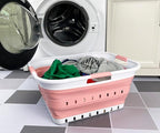 SAMMART 42L (11 gallon) Collapsible Plastic Laundry Basket - Foldable Pop Up Storage Container/Organizer - Space Saving Hamper/Basket (1, White/Quartz Pink)