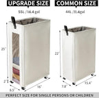 ZERO JET LAG 25 Inches Slim Laundry Storage Hamper - Large Rolling Clothes Hamper - Rolling Storage Bin - Tall Corner Basket - Clear Window Visible - Dirty Laundry Bin - (Beige)