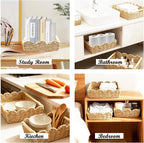 3 Pack Scalloped Edge Basket with Wood Handle, Wicker Woven Storage Basket Small Wicker Baskets Toilet Paper Baskets Paper Rope for Nursery & Bathroom Organization, 3 Size