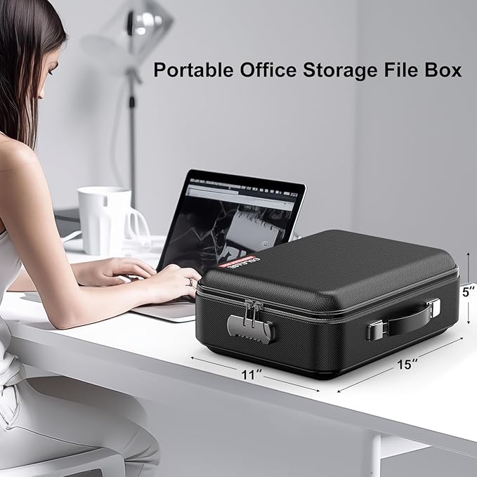 COLCASE Fireproof Document Box with Lock, Hard Fireproof Waterproof Box Creative Hard-Shell Design Fireproof Safe Box Document Organizer for Important Documents Certificates Laptop Passports Black