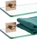 KOKOSIRI Glass Shelf for Bathrooms Kitchen Rack 12-Inch Floating Wall Shelves Shower Storage, 2 Pack Champagne Bronze Stainless Steel B1107CPG-L12-P2