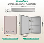 TokeShimi 14 x 18 Recessed Medicine Cabinet with Mirror, Assembly Required, Silver Medicine Cabinet for Bathroom, Tempered Beveled Mirror, Stepless Adjustable Shelves, DTC Hinge