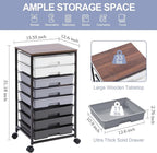 Rolling Cart with Drawers,Utility Cart With 8 Drawers and Wooden Tabletop for Living Room,Classroom,Bedroom,Bathroom,Dorm,Office,Dark Grey