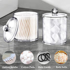 SheeChung 4-Pack Clear Acrylic Apothecary Jars - (2) 12oz & (2) 10oz Qtip Holder Set - Shatterproof Bathroom Vanity Organizer for Cotton Swabs,Balls,Pads,Floss Picks
