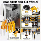 Power Tool Organizer with Charging Station Wall Mount, 3 Layer Expanded Heavy Duty Garage Organization, 48.8 Inch Length Garage Tool Storage, 4 Drill Slot, 16" Standard Hole, Black