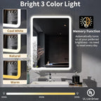 BEAUTYPEAK 24 x 32 LED Bathroom Medicine Cabinet Mirror, Adjustable Shelves, Silver Aluminum Cabinet, Anti-Fog Stepless Dimmable 3 Colors White/Natural/Warm, Easy to Install(Wall Mount/Recessed)