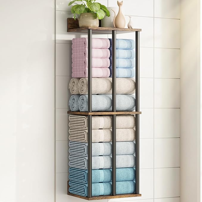 Large Capacity Three-Layer Towel Racks for Bathroom Wall Mounted, Updated 3 Bar Towel Holder for Bath Wall, Bath Towel Rack for Bathroom Wall, Metal Small Bathrooms Towel Storage Rack, Rustic