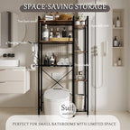 homyfort Over The Toilet Storage Cabinet, 3-Tier Bathroom Shelves Over Toilet, Easy Installation with Drain Basket, Side Rack, X Shape Side Guardrail, Freestanding Toilet Rack for Balcony, Laundry