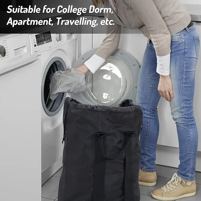 Seiritex Laundry Backpack Bag, Dirty Clothes Travel Laundry Bag with Shoulder Straps for College Dorm Room (Black)