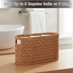 Toilet Paper Storage Holder with Built-in Handles,Toilet Paper Basket for up to 6 Rolls, Wicker Storage Baskets for Organizing,Tank Topper Counter for Bathroom Shelf Bedroom Living Room