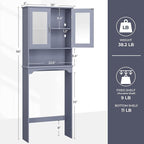 Yaheetech Over The Toilet Storage Cabinet, Free Standing Toilet Rack with Adjustable Shelves and Tempered Glass Doors for Bathroom Washroom, Grey