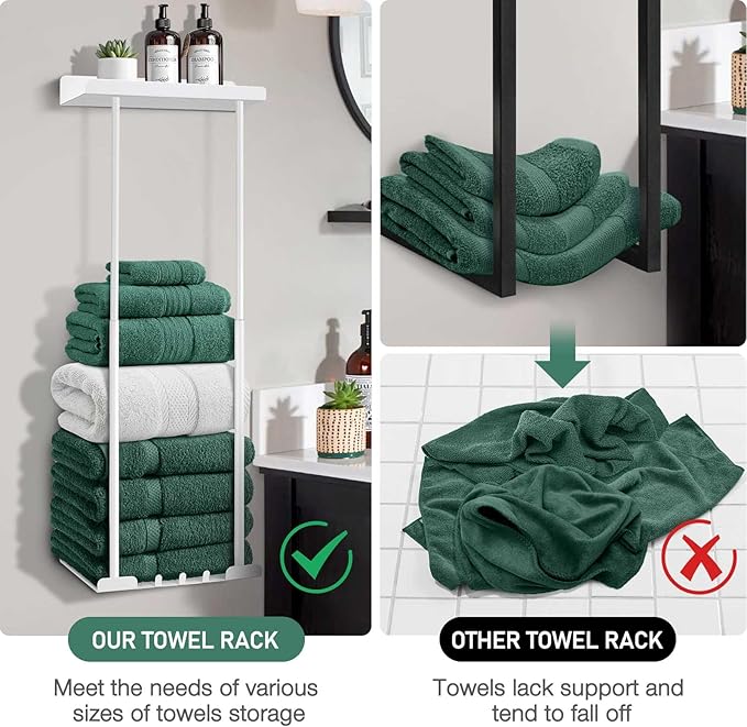 Hommtina Bathroom Towel Storage Black Towel Holder Bathroom Decor Aesthetic Towel Racks for Bathroom Bath Towel Storage (White)