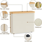 Toilet Paper Storage Basket with Bamboo Lid, Toilet Paper Holder with Storage, Free Standing Bathroom Storage Organizers with Non-Slip Bottom Beige, 1 Pack