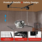 TBVECHI Overhead Garage Lifting Storage Rack, 4x4 Ft Heavy-Duty Metal Garage Ceiling Rack, Storage Organizer System with 79''L Adjustable Height, 300lbs Weight, Matte Black