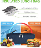 Small Lunch Box Insulated Lunch Bag for Women Men, Bento Kids Lunch Box, Compact Portable Thermal Meal Cooler Bags with Buckle Handle for Work & School, Navy Blue 5L
