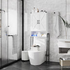 Over The Toilet Storage Cabinet with 2-Door Design Bathroom Organizers and Storage with Anti-Tip Device Over Toilet Organizer with Shelves for Bathroom,Restroom,Laundry White