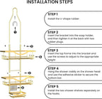 Shower Caddy Hanging Adjustable Shower Caddy, Rustproof Shower Organizer Extended Length Showers Caddy Over Shower Head with Hooks Soap Holder, Large Capacity Anti-Swing Bathroom Organizer, Gold