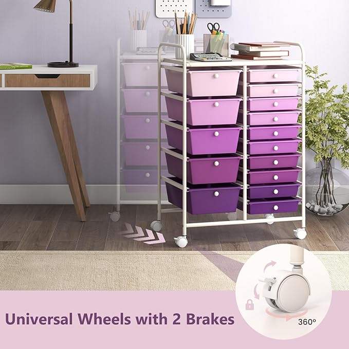 RELAX4LIFE 15 Drawer Rolling Storage Cart - Mobile Craft Art Supply Storage Organizer for Tool Scrapbook Paper Salon, Office School Classroom Teacher Rolling Cart with Drawers, Utility Cart on Wheels