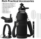 Insulated Water Bottle | Thickened Stainless Steel Vacuum Metal | Portable Sports Water Jug for Gym and Hiking with Straw, Carrier Bag, Handle Strap | BPA-Free 40 oz