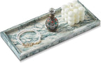 Natural Small Marble Vanity Tray, Luxury Stone Organizer for Bathroom & Kitchen | Holds Soap Dispenser, Jewelry, Perfume | Non-Resin, Non-Ceramic Décor (Cyan-Green, M (11.8" x 5.1" x 0.78"))