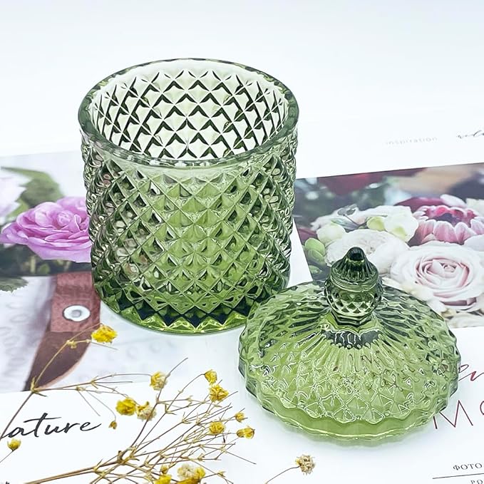 Colorful Glass Jar With Lid,Candy Cookie Jars,Jewelry Box,Christmas Decorative Jar(Olive Green)