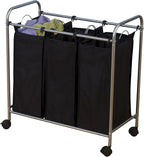 Household Essentials Rolling Triple Laundry Sorter, Silver