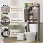Over The Toilet Storage Cabinet with 2 Barn Doors & Built-in Toilet Paper Holder, Farmhouse Space-Saving Organizer for Bathrooms and Laundry Room, Grey