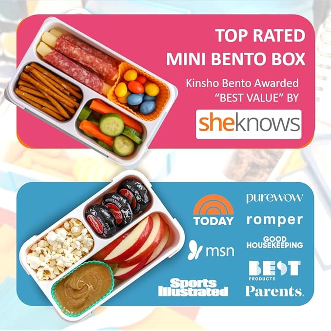 Small Snack Containers for Kids Toddlers - 3 Compartments (Set of 2) - Leak-proof Reusable Snack Boxes with Lids - BPA-Free Mini Bento Lunch Box - Ideal for School, Holds 2 Cups (Pink + Purple)