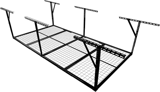 4 X 8 FT Garage Ceiling Storage Racks, Heavy Duty Overhead Garage Storages Rack with Adjustable Hight, Metal Hanging Garages Storage Rack with Support Rod, 22''- 40" Adjustable, 600 LBS (Black, 4x8FT)