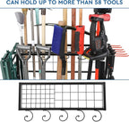 Garden Tool Organizer for Garage, Yard Tool Storage, Garden Tool Rack, for Shed Home Outdoor, Up to 58 Long-Handled Tools, Garden Tool Stand, Heavy Duty Steel, Black
