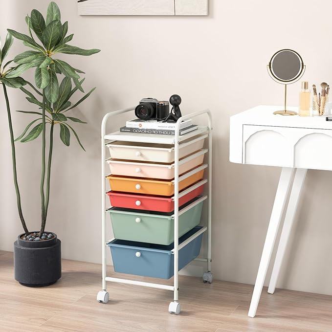 GOFLAME 6-Drawer Rolling Storage Cart, Multifunctional Art Craft Organizer Cart, Mobile Utility Storage Cart with Removable Drawers & Lockable Wheels, Craft Cart for Home Office, Macaron Color