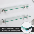 KES Glass Shelf for Bathroom, Floating Glass Shelves for Wall, 20 Inch Tempered Glass Shelf 2 Pack with Rustproof Stainless Steel Brackets Wall Mounted Brushed Finish, A2021-2-P2