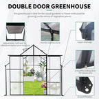 8X8 FT Outdoor Greenhouse, Greenhouse Polycarbonate with Roof Vent, Sliding Lockable Door, Aluminum Walk-in Greenhouses for Outdoor Garden Backyard, Terrace, Lawn，Black