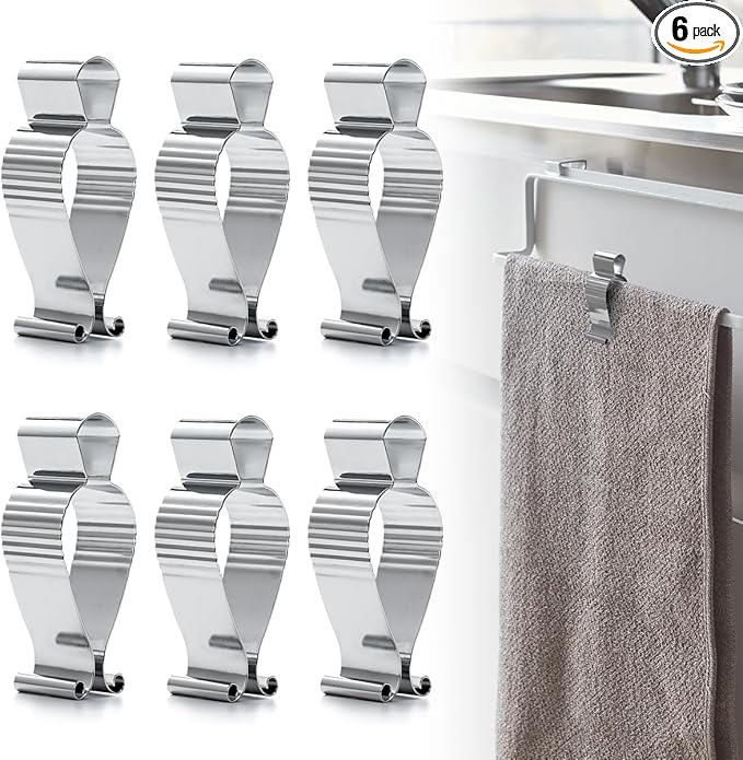 Aieve 6 Pcs Stainless Steel Towel Clips,Hand Towel Clips for Kitchen or Bathroom, Towel Holder Clips for Towel Rack,Oven Handle, Dishwasher, Stove