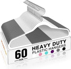 HOUSE DAY Heavy Duty Plastic Hangers 60 Pack, Non Slip Clothes Hangers with Rubber Pads and 360° Hook - Thin 0.2 Inch, Space Saving Coat Hanger White, Closet Organizer for Shirt, Pants, Suit, Skirt