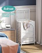 White Laundry Hamper, 22.5 Gallon (85L) Bamboo Wood Clothes Laundry Basket with Lid and Handles, Removable Liner