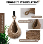 Hanging Fruit Large Basket Set of 3, Boho Wall Hanging Storage Basket for Organizing, Handmade Teardrop Hammock Holder for Fruit Vegetable in Home & Restaurant Kitchen with Hooks, Linen