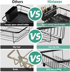 Dish Drying Rack - Space-Saving Dish Rack,Dish Racks for Kitchen Counter with Drainboard, Rustproof Dish Drainer with a Removable 4-Compartment Utensil Holder,Black