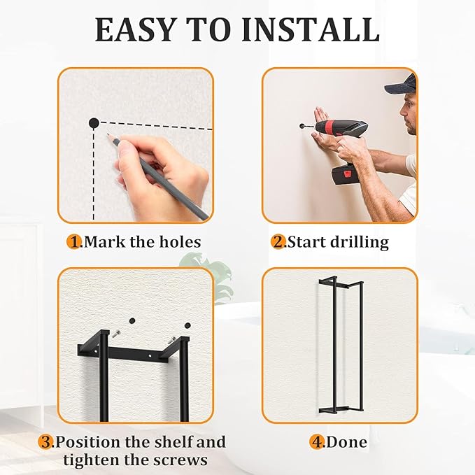 Bathroom Towel Storage Rack,28 Inch Stainless Steels Towel Racks for Bathroom, Wall Mounted Organizers and Storage Shelves for Bathroom,Black