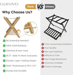Fully Assembled Luggage Racks Pack of 2 with 4 Storage Boxes, Bamboo 26.77" Folding Luggage Stand for Guest Room, 5 Nylon Straps, Suitcase Stand with Storage Shelf for Bedroom Hotel, Natural