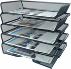 5 Tier Metal Mesh Desk Organizer-Stackable Letter Trays for Office Supplies,Black File Storage System with Reinforced Edges