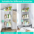 HapiRm Standing Corner Shower Caddy - 3 Tier Shower Organizer Corner with Soap Holder and 4 Hooks, Rustproof Bathroom Storage Shelves with Adhesives, White